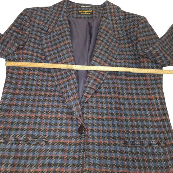 Collectible Gold Giorgio Sant Angelo Womens Size 14 Blazer Plaid Wool Blue Red - Picture 8 of 13